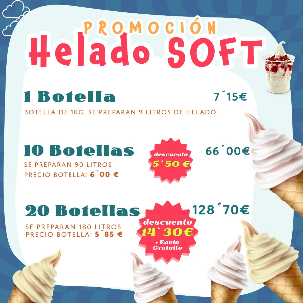Helado Soft de Nata o Vainilla para Negocios